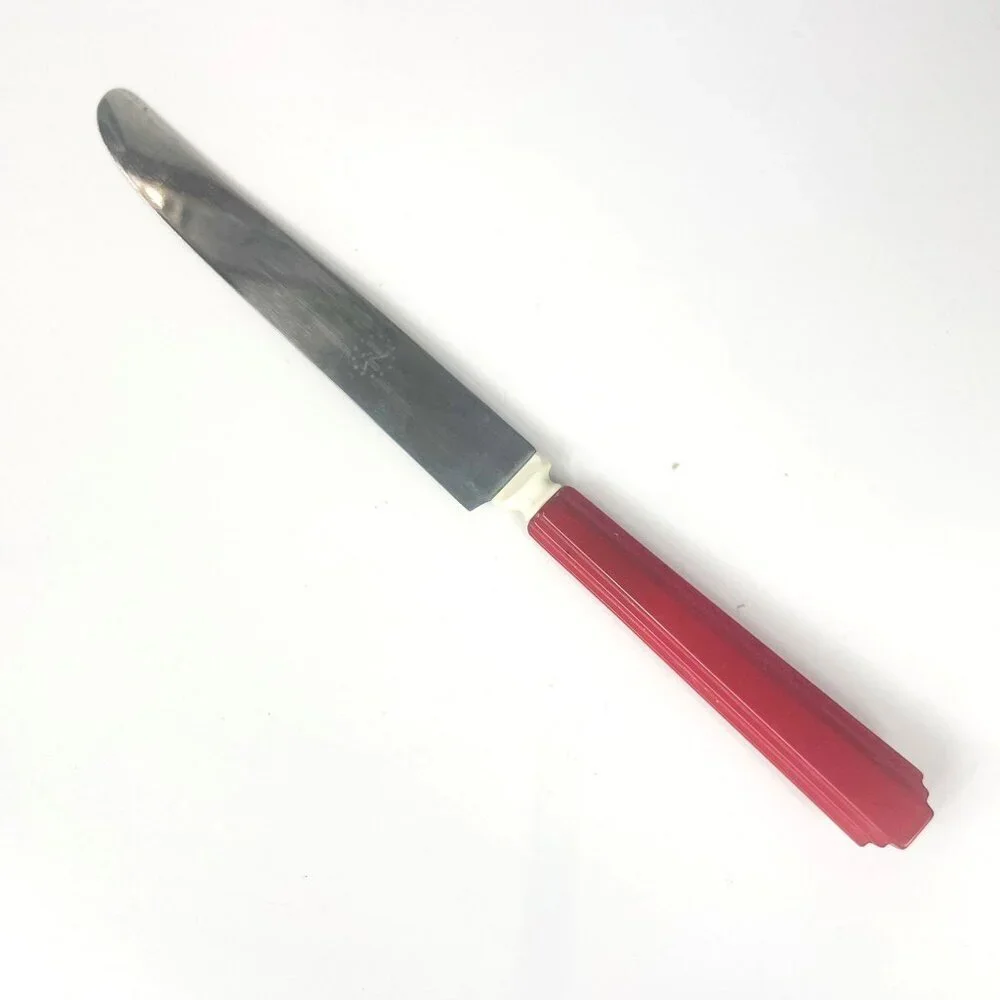 Betsy Ross Butter Stainless Steel Knife with Cherry Red Bakelite Handle